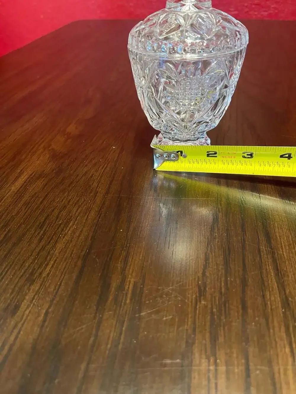 Vintage Footed Cut Lead Crystal Lidded Candy Dish with Pinwheel and Hobstar Desi